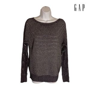 GAP XS Oversized Lg Sleeve Sweater Pullover Navy Blue & Silver Grey 100% Cotton